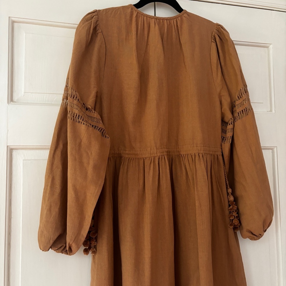 Ulla Johnson Raw Silk Kalea Midi Dress Clay Size 4 Fringe Boho‎ Bohemian Fringe - Picture 10 of 14
